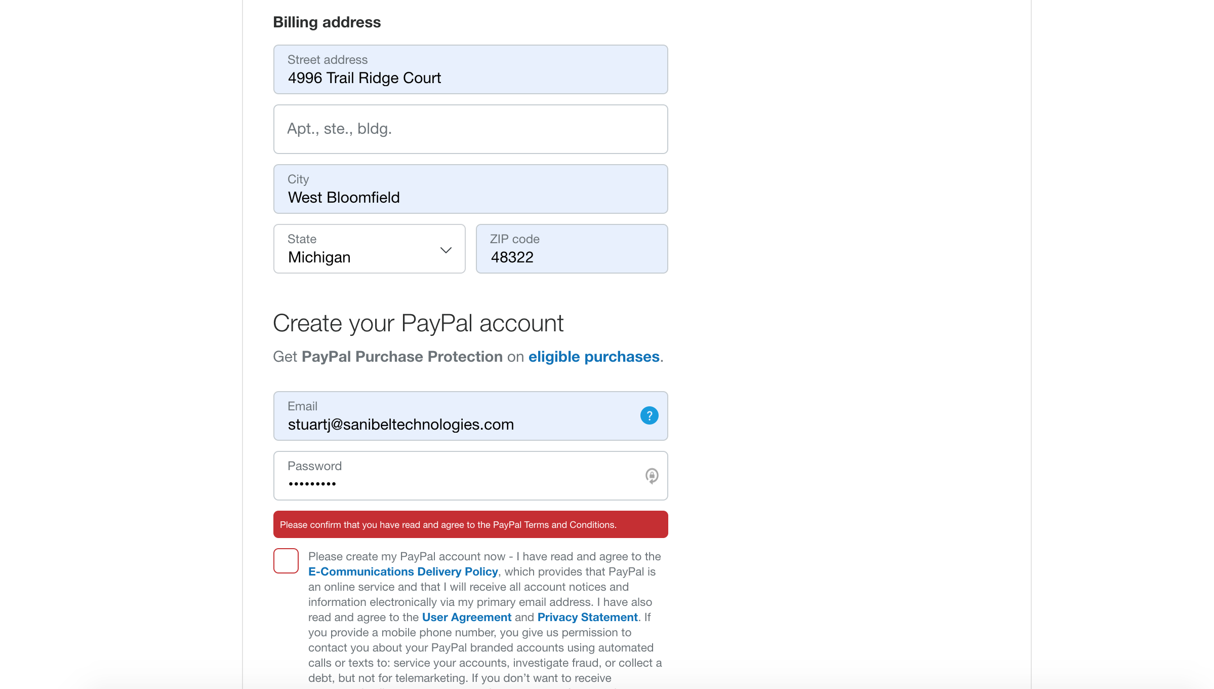 PayPal payment screen to open on another tab